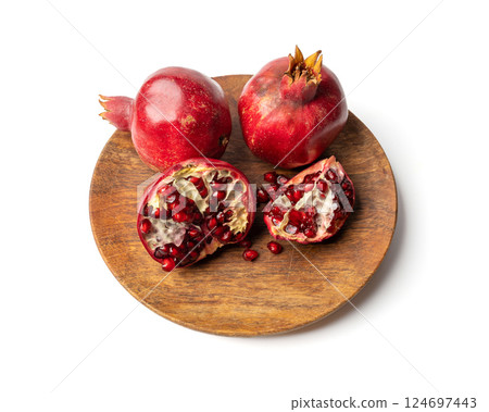 Pomegranate Isolated, Red Ripe Fruit, Fresh Sweet Organic Pomegranates Pomegranate Isolated, Red Ripe Fruit, Fresh Sweet Organic Pomegranates 124697443
