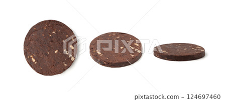 Protein cookie, round protein brownie with chocolate and cocoa, gluten-free cookies Protein cookie, round protein brownie with chocolate and cocoa, gluten-free cookies 124697460
