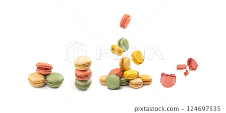 Macaron Cake Isolated, Macaroon Cookie, Almond Meringue, Sweet Macaroons, Colorful French Dessert 124697535