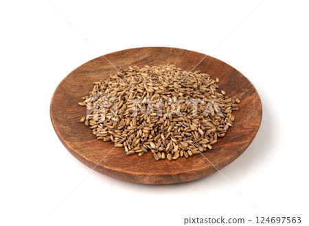 Milk thistle seeds, silybum marianum grains, dry blessed milkthistle fruits, variegated thistle kernels Milk thistle seeds, silybum marianum grains, dry blessed milkthistle fruits, variegated thistle kernels 124697563