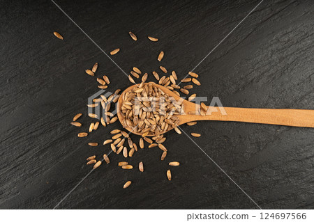 Milk thistle seeds, silybum marianum grains, dry blessed milkthistle fruits, variegated thistle kernels Milk thistle seeds, silybum marianum grains, dry blessed milkthistle fruits, variegated thistle kernels 124697566
