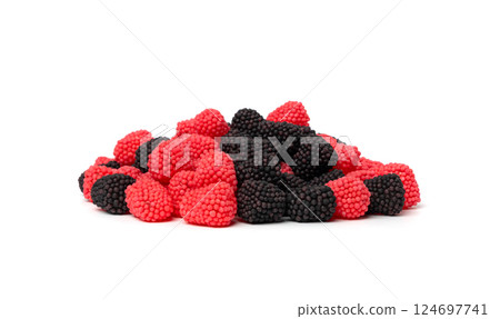 Gummy berries, chewy raspberries or jelly blackberries, gelatin candies fruit marmalade 124697741