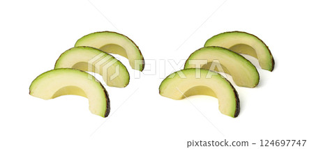 Hass Avocado Half Isolated, Whole Sharwil Set, Brown Avocados Slice, Fresh Alligator Pear, Persea Americana 124697747