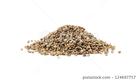 Hemp seeds, cannabis grains, marijuana kernels, oil hempseeds pile 124697757