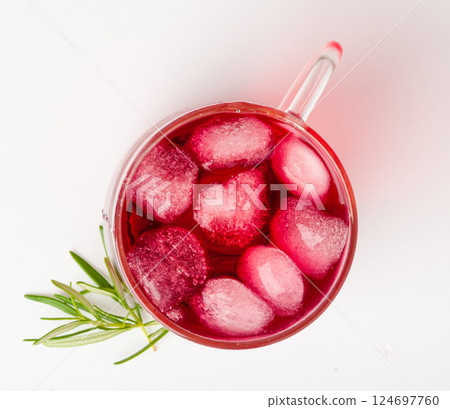 Hibiscus Tea, Dry Rose Drink, Cold Fruit Red Tea in Transparent Mug, Roselle Hibiscus Tea 124697760