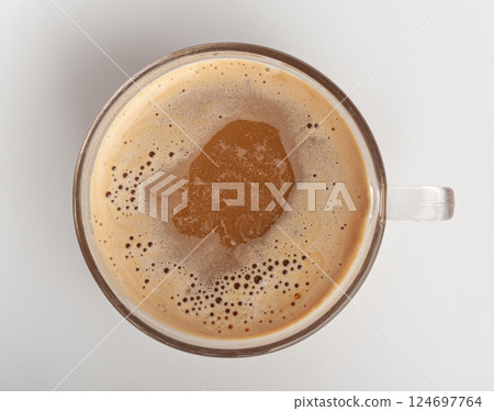 Hot Chocolate Cup, Cacao Mug, Cocoa Beverage, Christmas Drink Glass with Foam, Healthy Breakfast 124697764