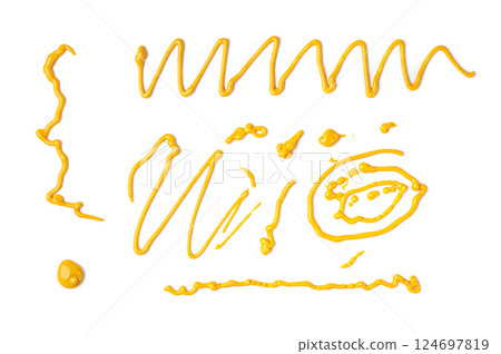 Mustard Sauce Splash Isolated, Dijon Honey Mustard Line, Smeared Cream Border, Liquid Dressing Wave Mustard Sauce Splash Isolated, Dijon Honey Mustard Line, Smeared Cream Border, Liquid Dressing Wave 124697819