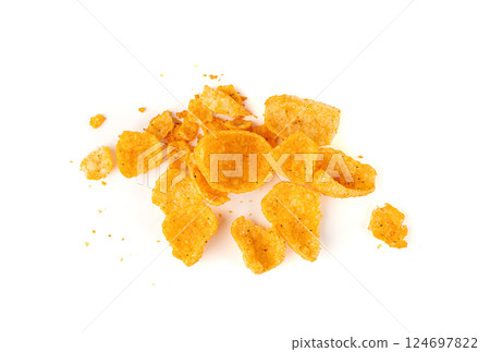 Hummus chickpea chips, chick pea crisps pile, healthy orange snack, fried legume crunchies 124697822