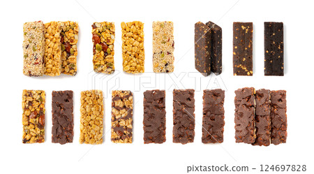 Nut Bar Isolated, Energy Snack with Nuts, Chocolate Muesli Dessert, Protein Candy Bar, Fitness Breakfast Nut Bar Isolated, Energy Snack with Nuts, Chocolate Muesli Dessert, Protein Candy Bar, Fitness Breakfast 124697828