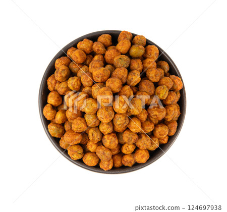 Roasted chickpeas, leblebi pile, spicy fried chana, crispy chick peas with mint and spices, east snack 124697938