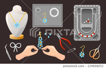 set with Jewelry workshop, hand make beaded bracelets or fashion necklace on string set with Jewelry workshop, hand make beaded bracelets or fashion necklace on string 124698052