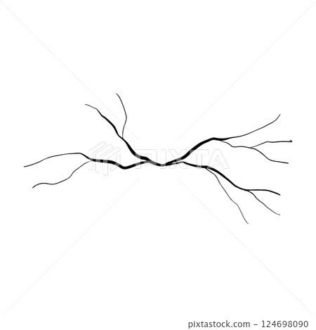 Earthquake damage with cracked wall split, broken concrete texture. Structural destruction from seismic activity, dangerous building fracture. Flat vector illustration isolated on white background. 124698090