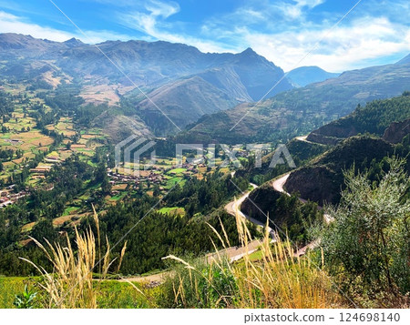 Peru road to Sacred valley of Incas in Andes mountains 124698140
