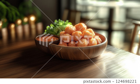 Portion of chicken nuggets on table 124698221
