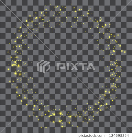 Vector dust sparks and yellow sky stars. Flash shine with special light. Golden sparkles Christmas light effect. Sparkling magical dust particles 124698234