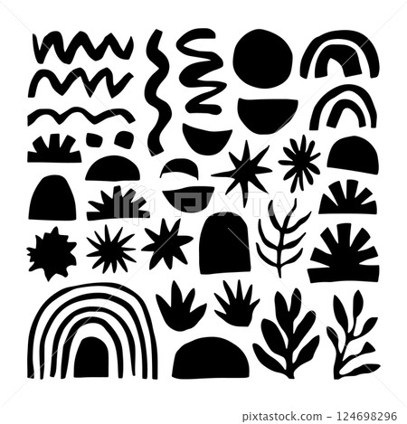 Dense Black and White Abstract Nature Patterns. A highly detailed set of black and white abstract nature-inspired vector patterns. 124698296