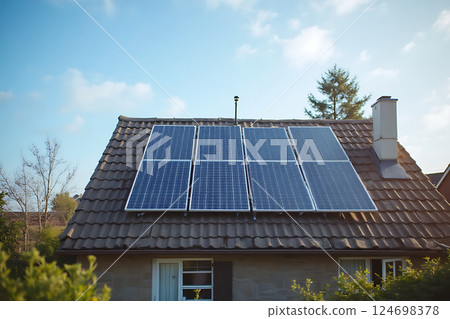 A house with a solar panel on the roof 124698378