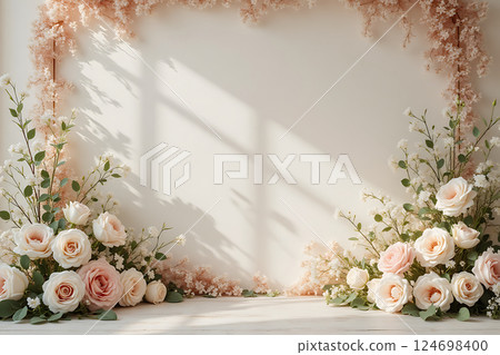 A white floral backdrop with white flowers A white floral backdrop with white flowers 124698400