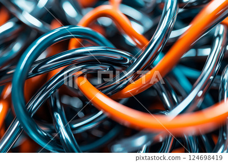 Tangled dark cables closeup 124698419