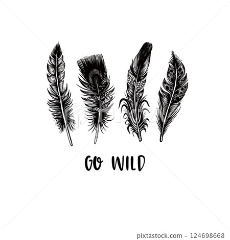 Print for t-shirt with feather and slogan. 124698668