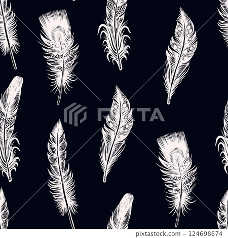 Seamless pattern with graphic feather. 124698674