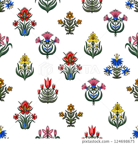 Seamless pattern with little flowers for fabric or interior design. 124698675