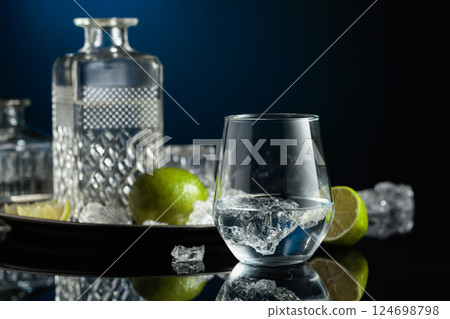 Vodka or gin in a glass with ice. Vodka or gin in a glass with ice. 124698798