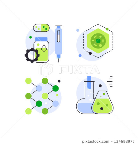 Biotech and bioengineering. Set of doodles, detailed icons Biotech and bioengineering. Set of doodles, detailed icons 124698975
