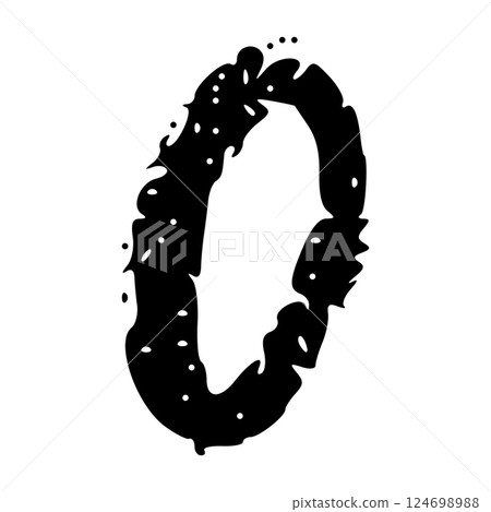 Hand-drawn numbers with brush strokes and spray ink texture, grunge calligraphy font in doodle style. Flat vector illustration isolated on white background. 124698988
