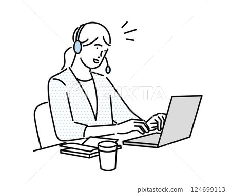 Vector illustration of a woman working online 124699113