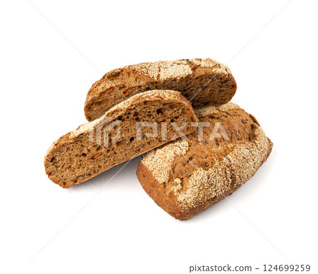 Whole wheat brown bread isolated, fitness pumpkin carrot buns with seeds, cereal bread 124699259