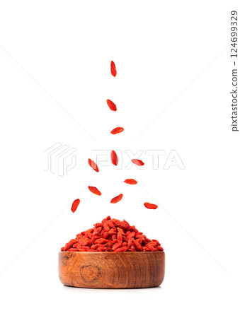 Goji Berry Isolated, Lycium Barbaru, Chinese Wolfberry, Barbary Matrimony Vine Berries, Red Medlar 124699329