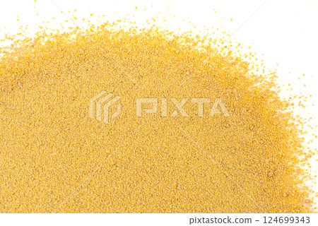 Ground fenugreek seeds texture background, milled dry trigonella powder pattern, methi dana Ground fenugreek seeds texture background, milled dry trigonella powder pattern, methi dana 124699343