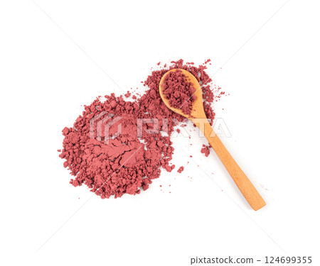 Acai powder circle pile, violet superfood dust, pink fruit flour extract mound Acai powder circle pile, violet superfood dust, pink fruit flour extract mound 124699355