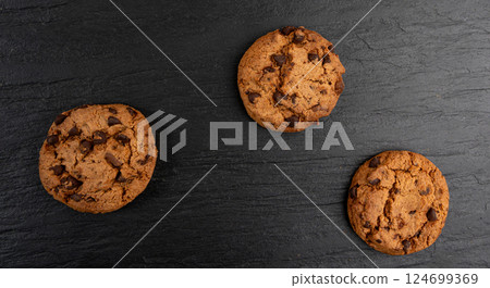 Chocolate chips pile cookies , American biscuits, cocoa confectionery cake, sweet morsels bakery 124699369