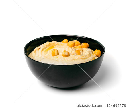 Hummus in bowl, houmous dip, chickpea humus tahini sauce, middle eastern spread 124699378