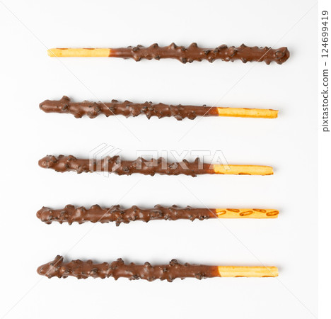 Chocolate cookie sticks, long choco pastries, japan biscuit tubes, korea cracker sticks Chocolate cookie sticks, long choco pastries, japan biscuit tubes, korea cracker sticks 124699419