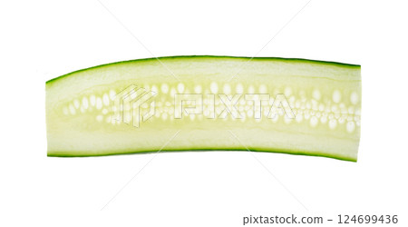 Cucumber cut isolated, cucumber slices macro, green vegetable cuts for salad isolated, healthy fresh pieces 124699436