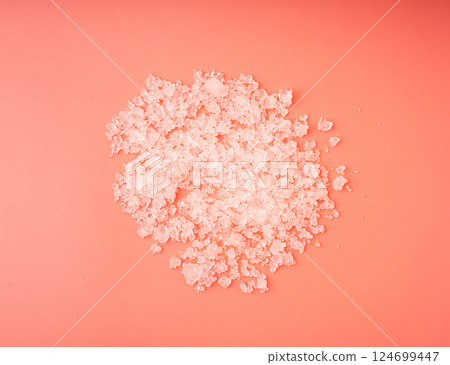 Dead sea salt pile, white crystals for body spa, sodium chloride similar to crushed ice, spa scrub 124699447