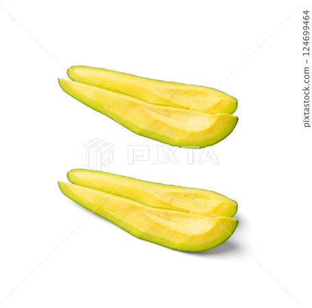 Avocado Isolated, Whole Avokado, Green Avocados Slice, Fresh Alligator Pear, Long Avocado Fruit 124699464