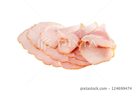 Baked Pork Slices Isolated, Roasted Sliced Loin, Tenderloin Ham Pieces, Boiled Meat Fillet Cuts 124699474