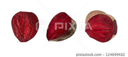 Beetroot Slice Isolated, Red Beets Pieces, Beet Root Sticks, Cuts, Sliced Beetroot 124699482