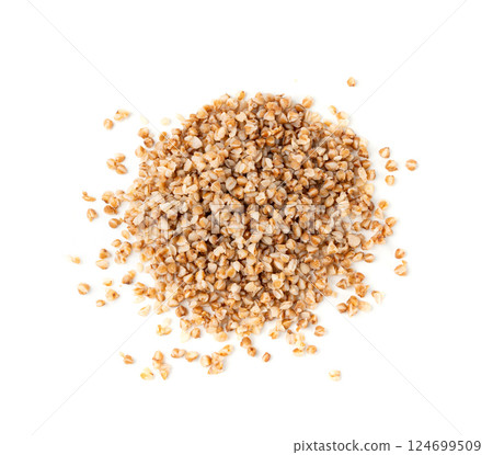 Boiled Buckwheat Pile Isolated, Cooked Buck Wheat Grains, Porridge Heap, Cook Buckwheat 124699509