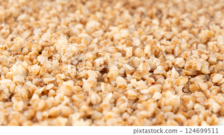 Boiled Buckwheat Texture, Cooked Buck Wheat Grains Pattern, Crumbled Porridge Background 124699511
