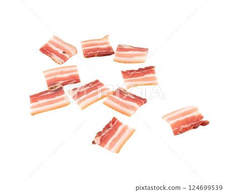 Cured carbonara pork isolated, raw smoked bacon, streaky brisket on white background 124699539