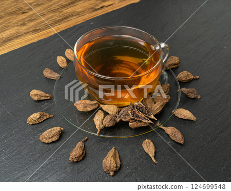 Cardamom Tea, Cardamon Drink, Kardamon Infusion, Cardamum Spice Beverage, Natural Tonic Energy Drink 124699548