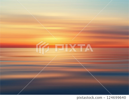 Serene Sunset Over Calm Sea, Digital Artwork Offering Tranquil Background for Various Design Uses. Serene Sunset Over Calm Sea, Digital Artwork Offering Tranquil Background for Various Design Uses. 124699640