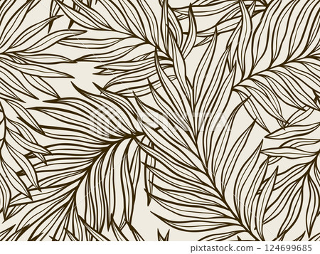 Seamless Hand-Drawn Tropical Leaves Pattern Illustration on Light Background. Vector illustration Seamless Hand-Drawn Tropical Leaves Pattern Illustration on Light Background. Vector illustration 124699685
