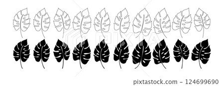 Monstera Leaves Outline and Silhouette Pattern for Design, Decoration, and Creative Projects. Vector illustration 124699690