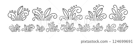Elegant Set of Decorative Floral Design Elements in a Minimalist Black Outline Style. Vector illustration Elegant Set of Decorative Floral Design Elements in a Minimalist Black Outline Style. Vector illustration 124699691